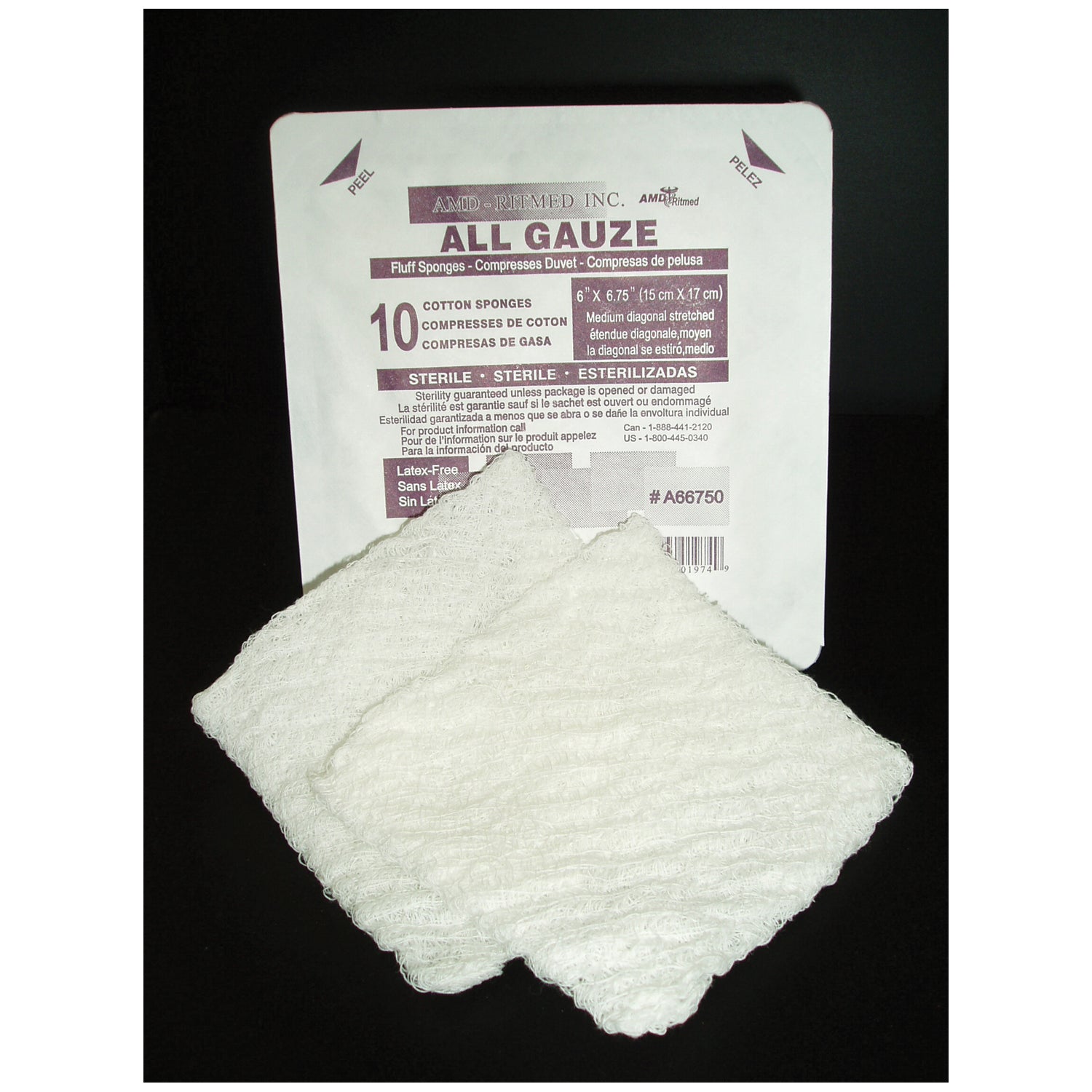 Fluff Sponge, 6" x 6_", Sterile, 2/pouch, 20 pouches/bx, 12bx/cs