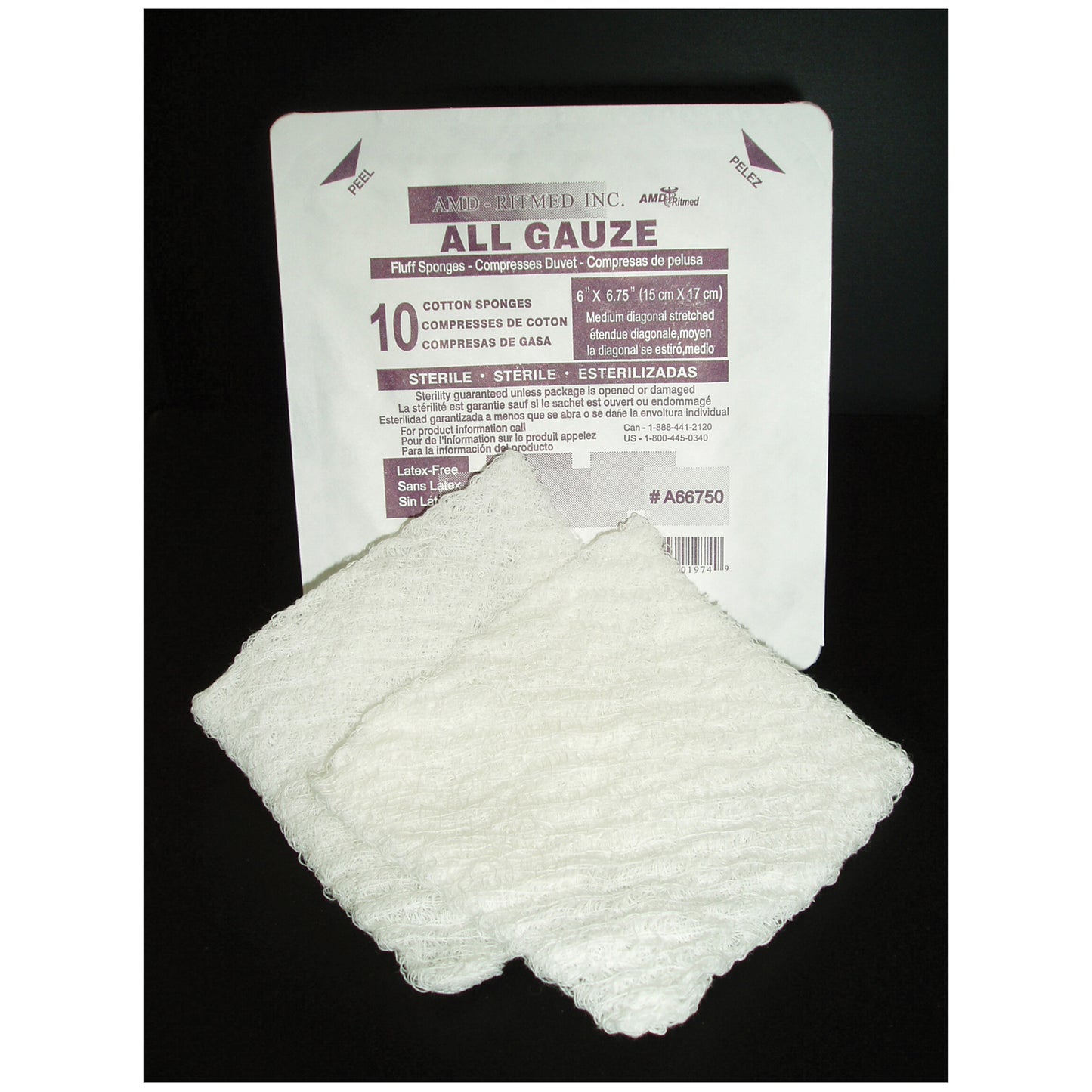 Fluff Sponge, 6" x 6_", Sterile, 5/hard tray, 120 tray/cs