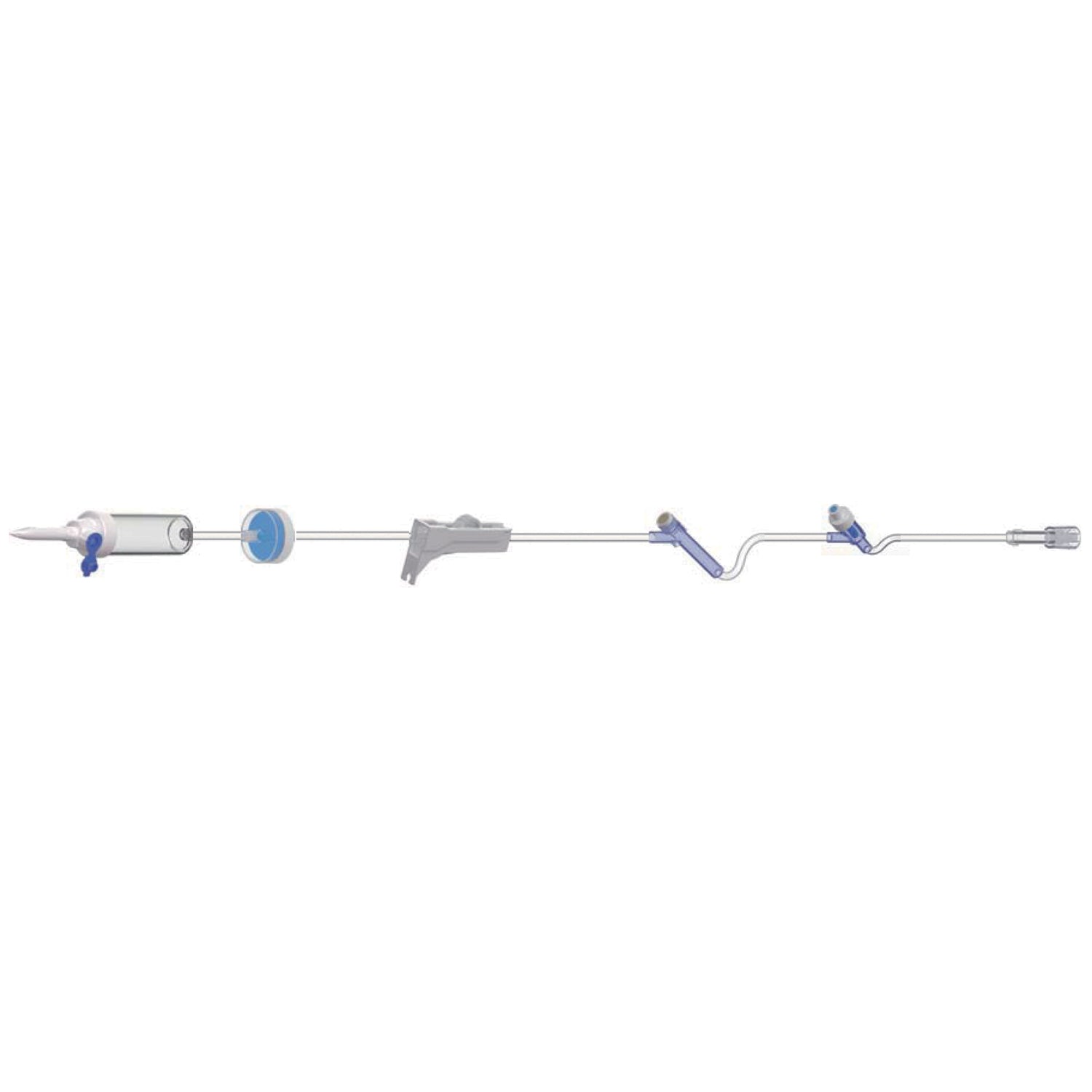 IV Admin Set, 10 Drops Per mL, 83" Length, 17 mL Priming Volume, Vented/Non-Vented, Back Check Valve, Roller Clamp, 1 Pre-Pierced Y Site, 1 AMSafe Needle-Free Y Site, Rotating Male Luer Lock, PE Poly Pouch, 50/cs