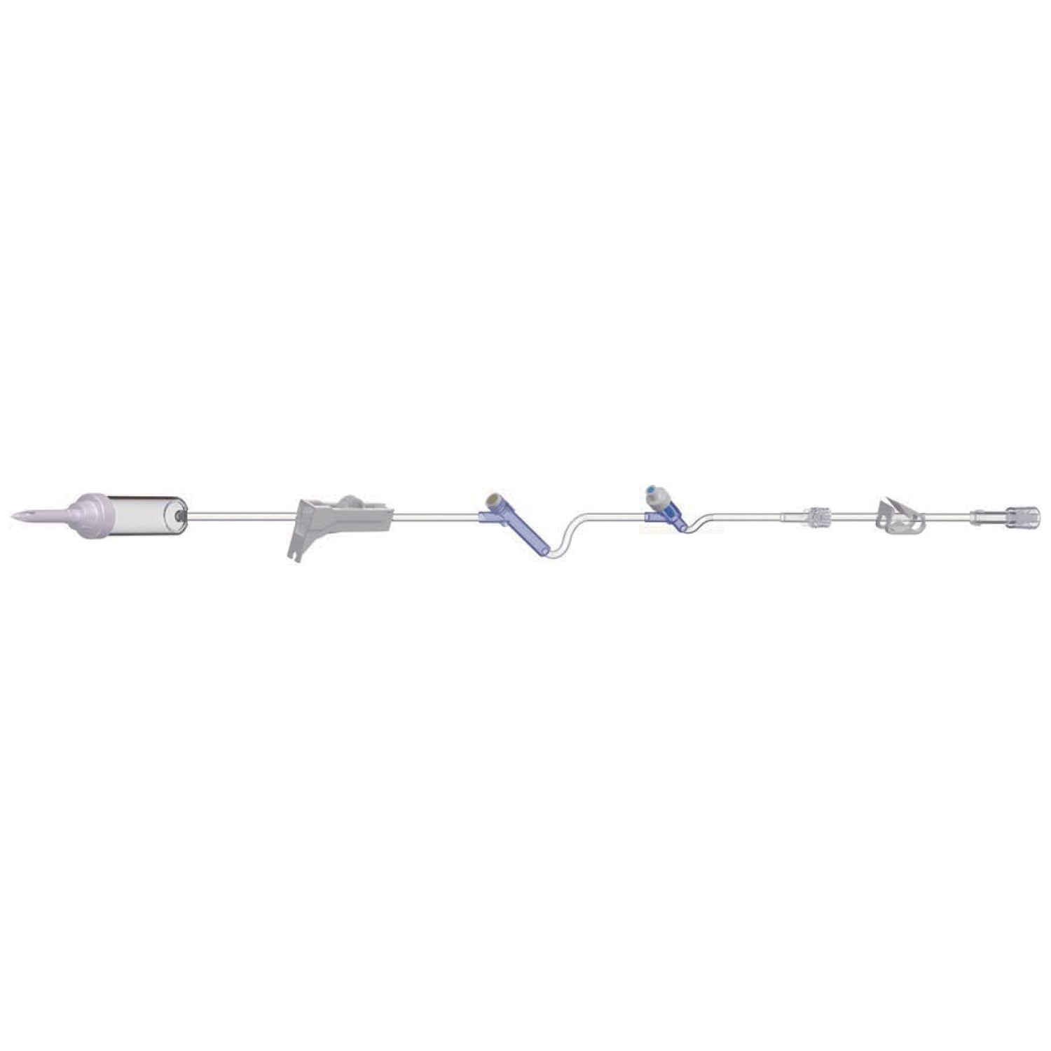 IV Admin Set, Pre-Attached Extension Set, 10 Drops Per mL, 89" Length, 16 mL Priming Volume, Non-Vented, 1 Pre-Pierced Y Site, 1 AMSafe Needle-Free Y Site with Pre-Attached Extension Set, Roberts Clamp, Rotating Male Luer Lock, PE Poly Pouch, 50/cs
