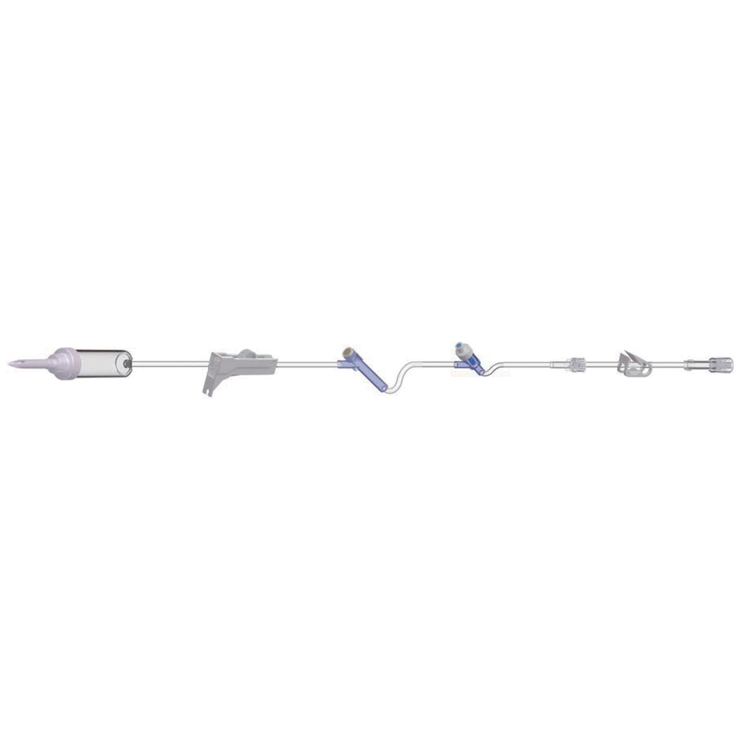 Pediatric Basic IV Set, 60 Drops Per mL, 89" Length, 16 mL Priming Volume, Non-Vented, Roller Clamp, 1 Pre-Pierced Y Site, 1 AMSafe Needle-Free Y Site, Roller Clamp with Pre-Attached Extension Set, Roberts Clamp, Rotating Male Luer Lock, PE Poly Pouch, 50/cs