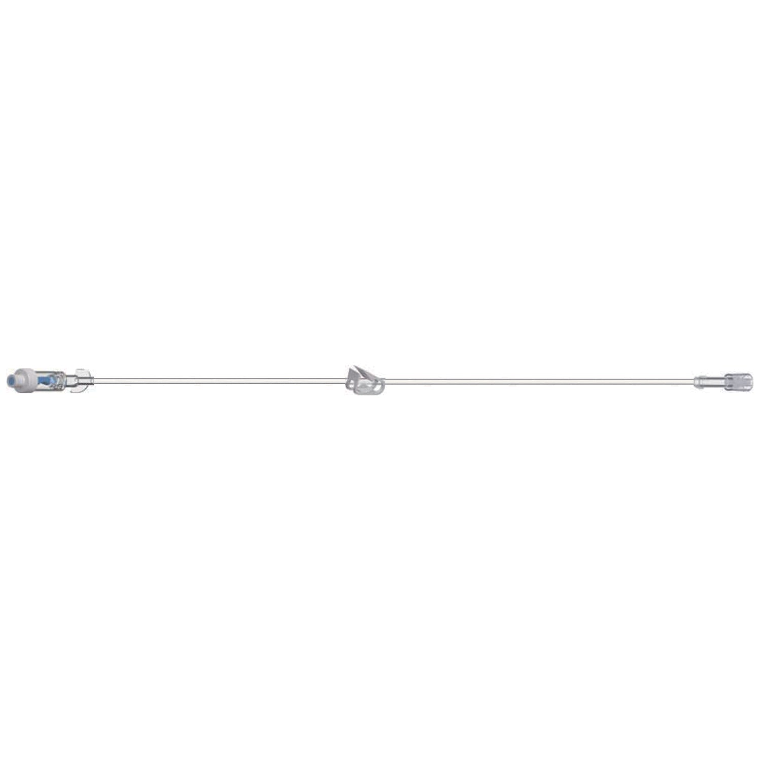 Standard Bore IV Extension Set, 8" Length, 1.2 mL Priming Volume, 1 AMSafe Needle-Free Connector, Roberts Clamp, Rotating Male Luer Lock, PE Poly Pouch, 100/cs