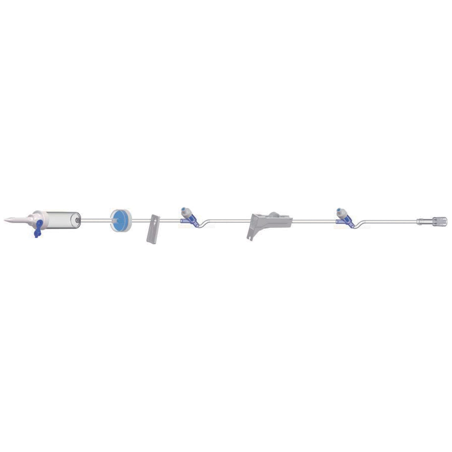 Adult Primary Piggyback IV Set, 15 Drops Per mL, 110" Length, 21 mL Priming Volume, Vented/Non-Vented, Back Check Valve, 1 Slide Clamp, 2 AMSafe Needle-Free Y Sites, Roller Clamp, Rotating Male Luer Lock, Poly Pouch, 50/cs (75 cs/plt)