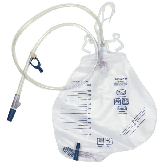 Drainage Bag, 2000mL, Anti-Reflux Chamber, Pre-Pierced Needle Free Sampling Port (Luer Slip or Blunt Cannula Compatible), Universal Double Hook & Rope Hanger, T-Tap Drain Port, Sterile Fluid Pathway, 20/cs (60 cs/plt) 