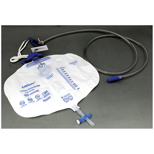 Drainage Bag, 2000mL, Low Profile, Anti-Reflux Chamber, Pre-Pierced Needle-Free Sampling Port (Luer Slip or Blunt Cannula Compatible), Single Hook & Rope Hanger, T-Tap Drain Port, Sterile Fluid Pathway, 20/cs
