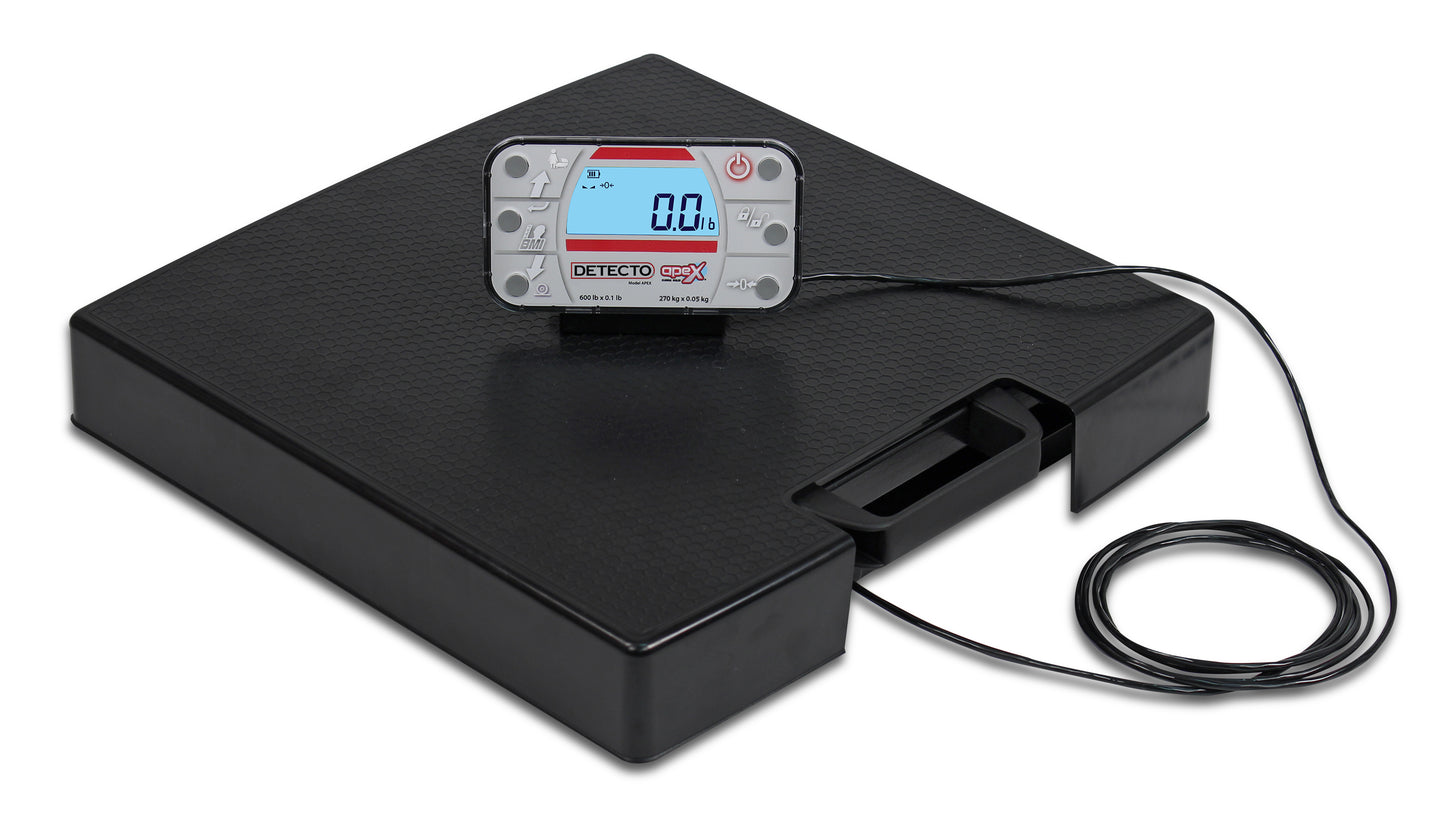 Apex Portable Scale, Remote Indicator, Integral Carrying Handle, 600 lb x 0.2 lb / 300 kg x 0.1 kg