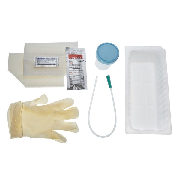 Urethral Tray, 1000 ml Outer Tray, Includes: 14 FR Red Rubber Latex Catheter, 16", Vinyl Powder-Free Gloves, Waterproof and Fenestrated Drapes, Lubricating Jelly, Specimen Container and (3) BZK Swabsticks, 20/cs