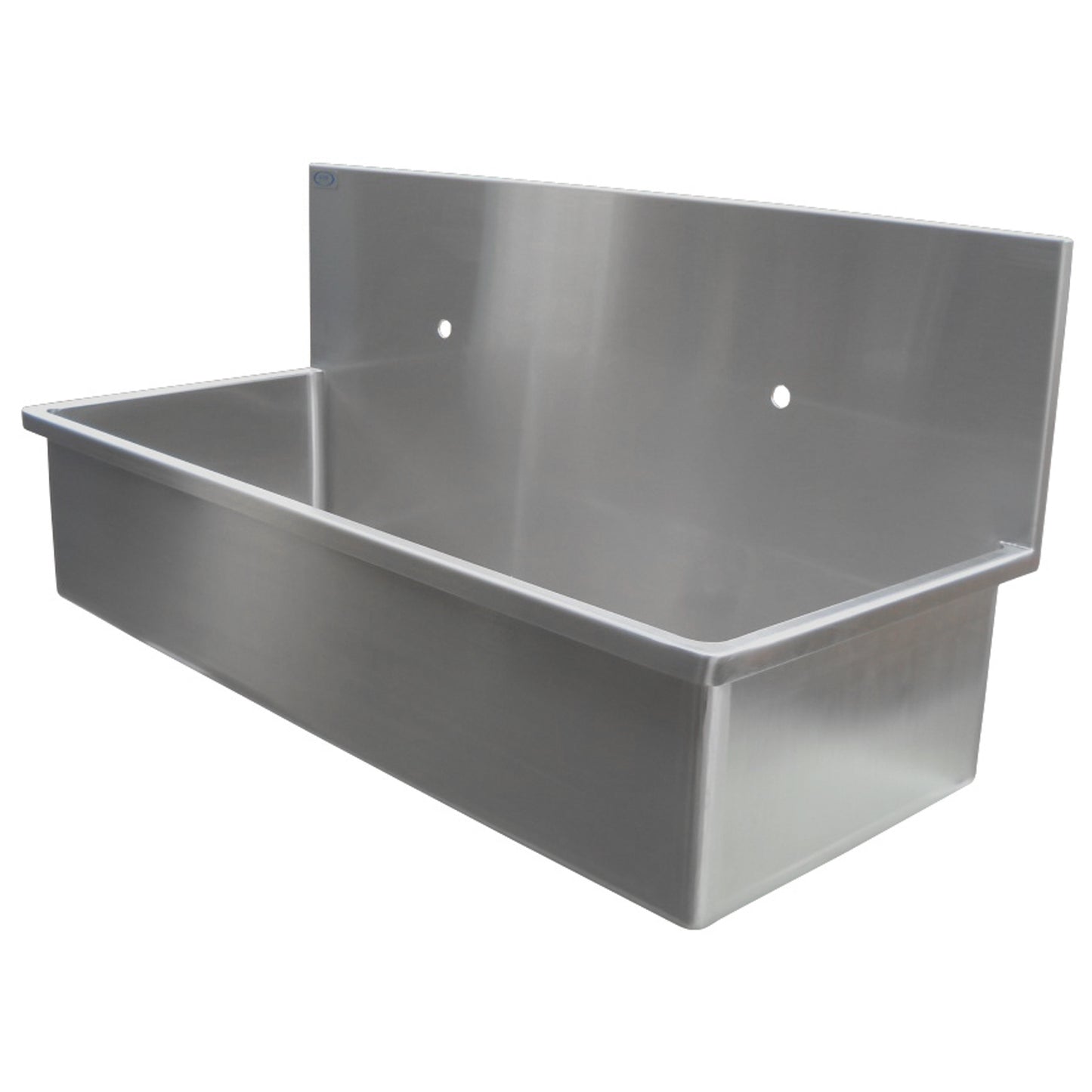 Double Scrub Sink, Stainless Steel Wall Mount, with Rounded Corners and 12"H Backsplash - 48"L x 19.75"D x 22.56" H