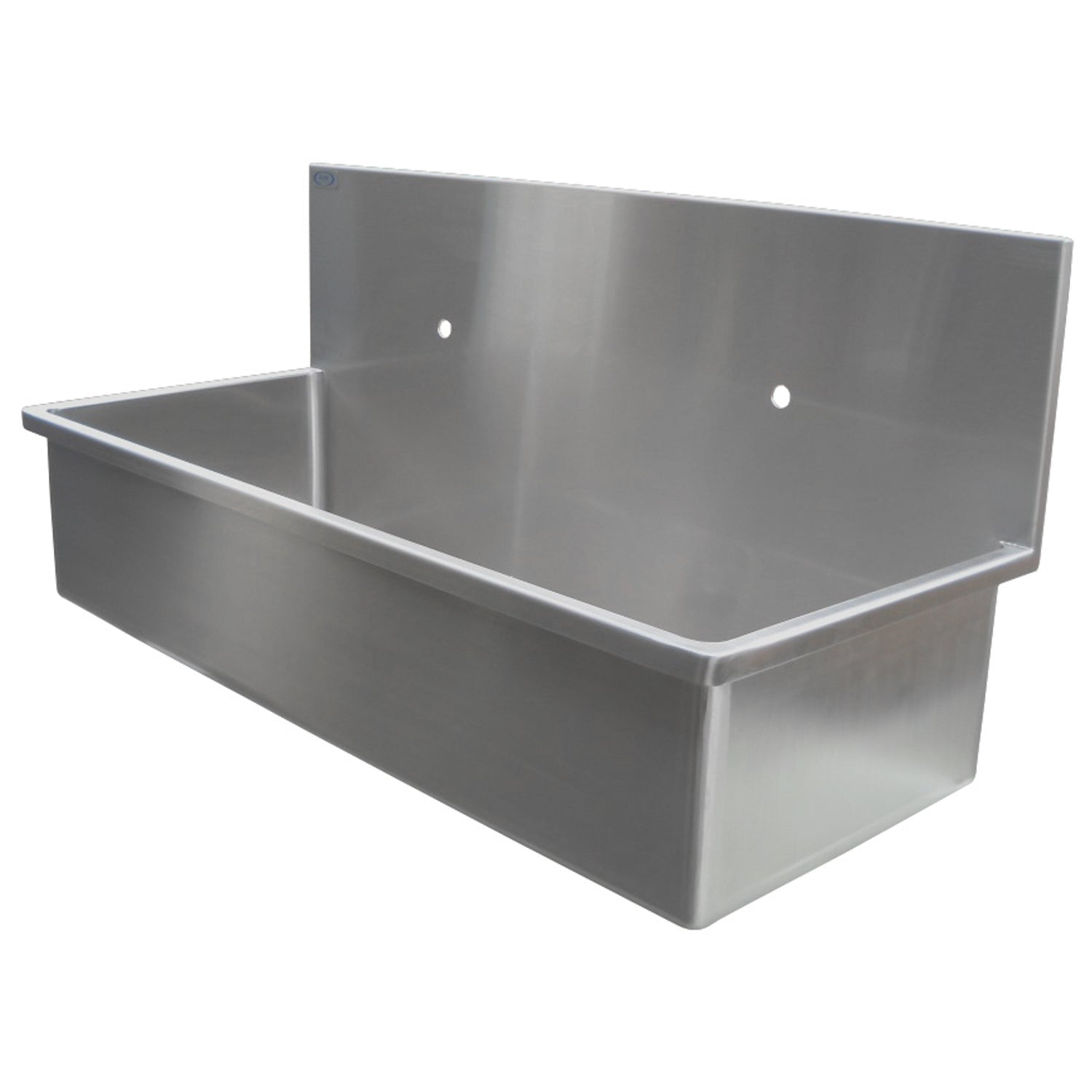 Double Scrub Sink, Stainless Steel Wall Mount, with Rounded Corners and 12"H Backsplash - 48"L x 19.75"D x 22.56" H