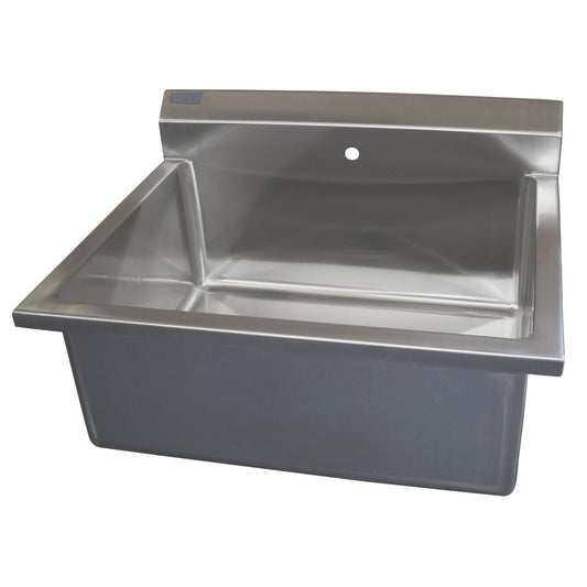 Single Scrub Sink, Stainless Steel Wall Mount, with Rounded Corners and 12" Backsplash - 30"L x 19.75"D x 22.56"H