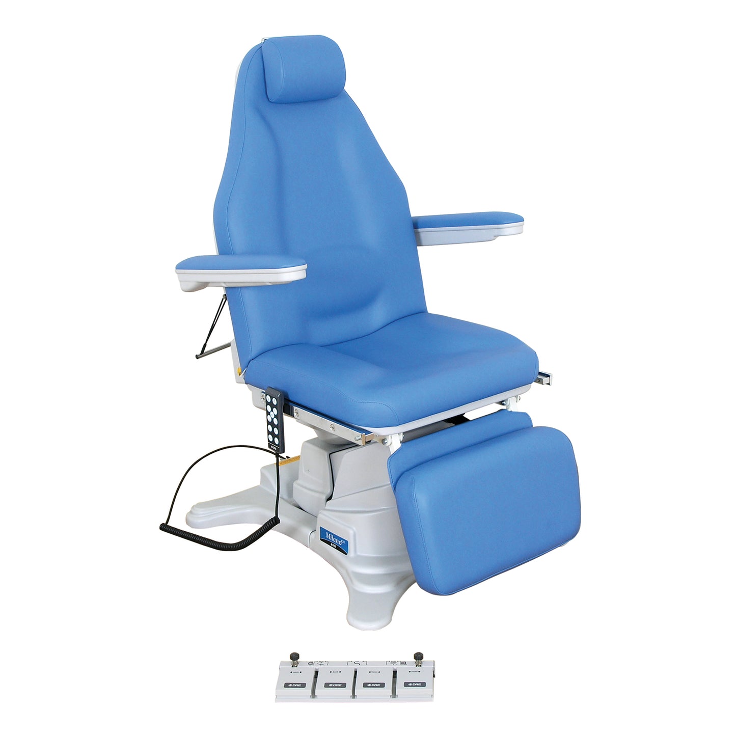 Milano E20 Power procedure chair, NEW with 2 year warranty, includes hand and foot control. Built-in arm rests, 180 degree rotation. Available in several upholstery colors.