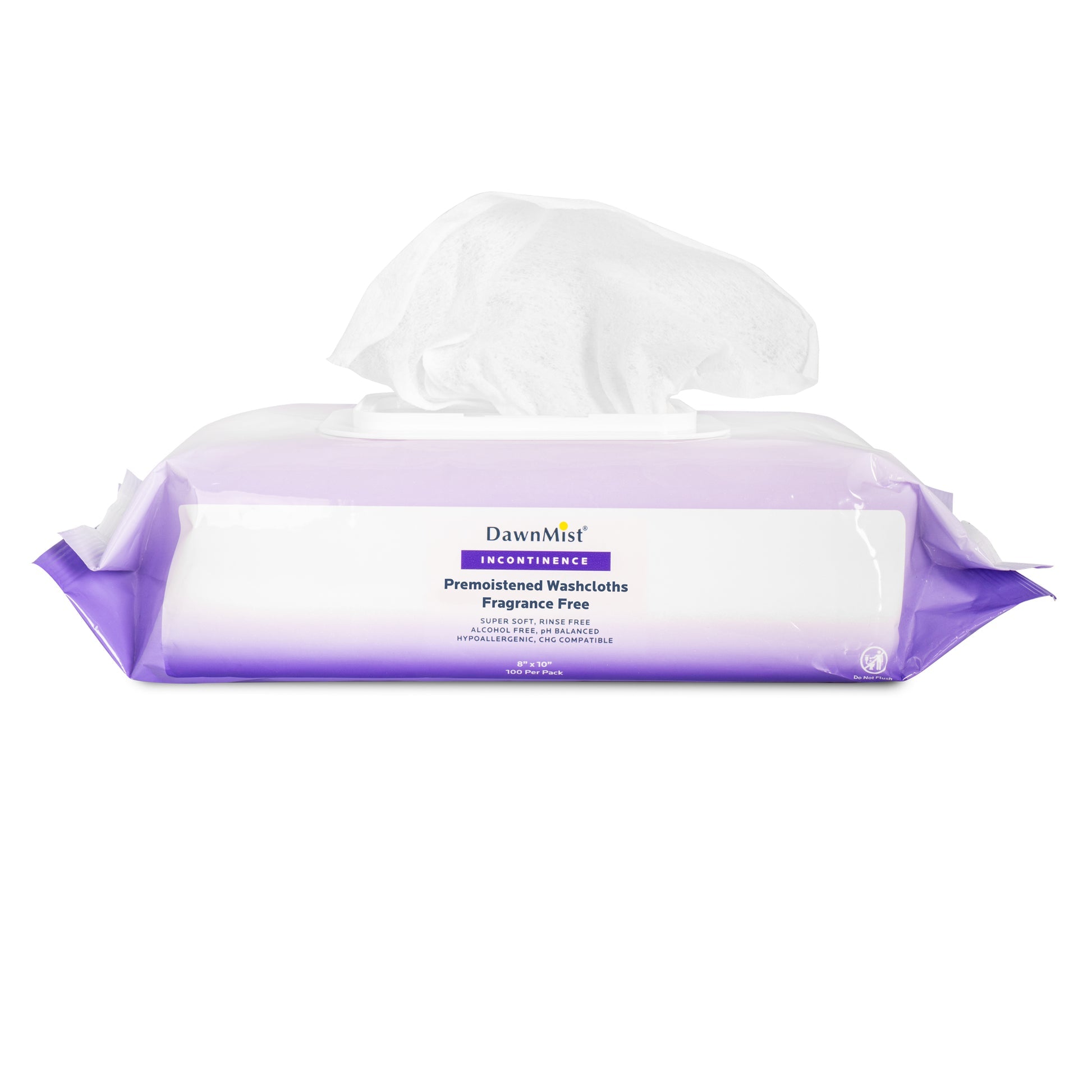 Pre-Moistened Washcloth, 8" x 10", Fragrance-Free, 100/pk, 6 pk/cs