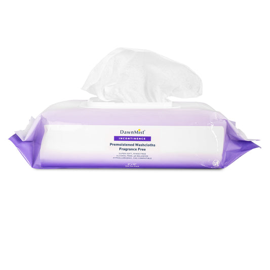 Pre-Moistened Washcloth, 8" x 10", Fragrance-Free, 100/pk, 6 pk/cs
