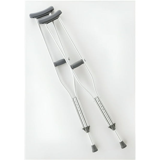 Crutch Axillary, Push Button, Adjustable, Aluminum, Adult, 5' 2" - 5' 10", 300 lb Capacity, 8 pr/cs (Continental US Only)