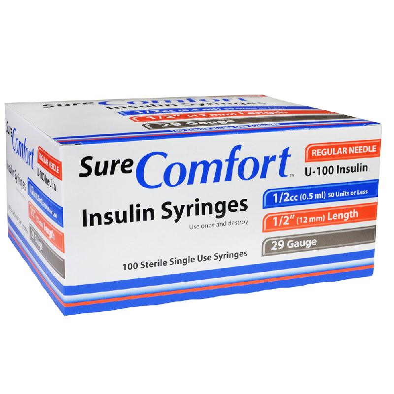 Insulin Syringe, 29Gx1/2", 1/2cc , 100/bx, 5bx/cs, 6cs/ct