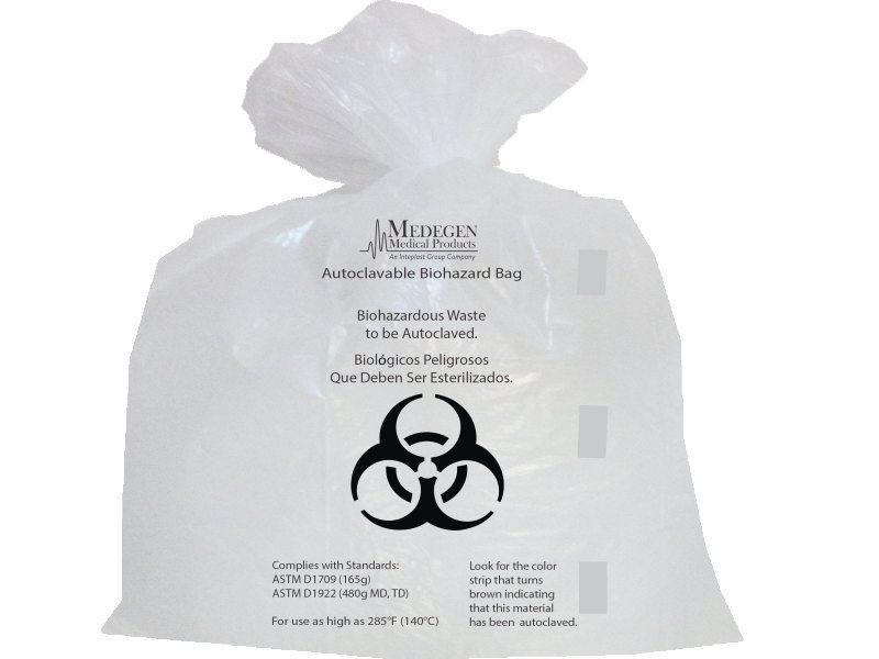 Biohazard Bag, Propylene with Indicator, Clear & Black, 14" x 19", 2.0 mil, 3-4 gal, Flat Seal, Coreless Roll, 20/rl, 25 rl/cs