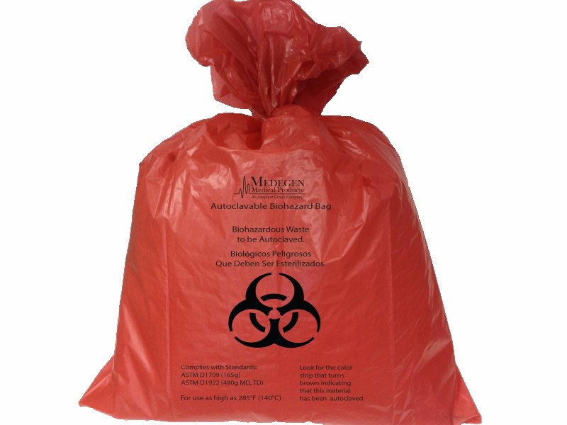 Biohazard Bag, Propylene with Indicator, Red & Black, 25" x 30", 2.0 mil, 12-14 gal, Flat Seal, Coreless Roll, 20/rl, 10 rl/cs