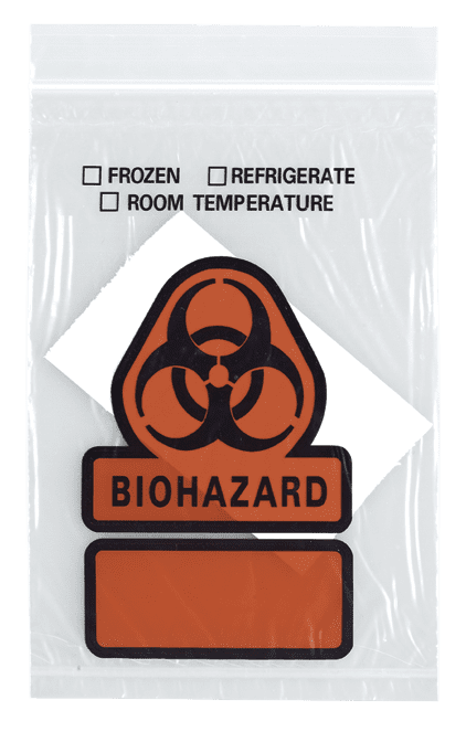 Biohazard Bag, 8" x 10", Closure Flap, 3" x 5" Absorbent Insert Pad, 500/cs (DROP SHIP ONLY)