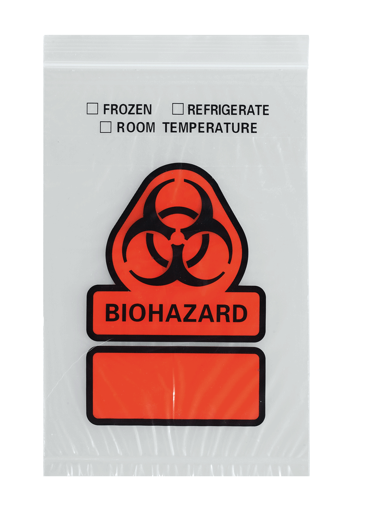 Reclosable Specimen Transport Bag, 3 Wall, Printed "BIOHAZARD", 12" x 12", 1000/cs (DROP SHIP ONLY)