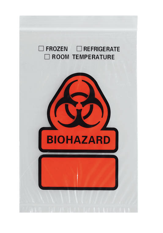 Reclosable Specimen Transport Bag, 3 Wall, Printed "BIOHAZARD", 12" x 12", 1000/cs (DROP SHIP ONLY)