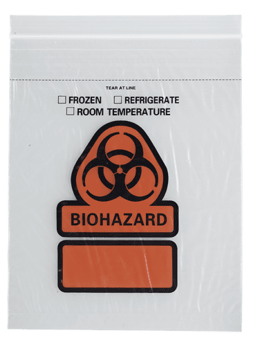 Reclosable Specimen Transport Bag, 3 Wall, Printed "BIOHAZARD" with Tear-Away Top, 6" x 9", 1000/cs (DROP SHIP ONLY)