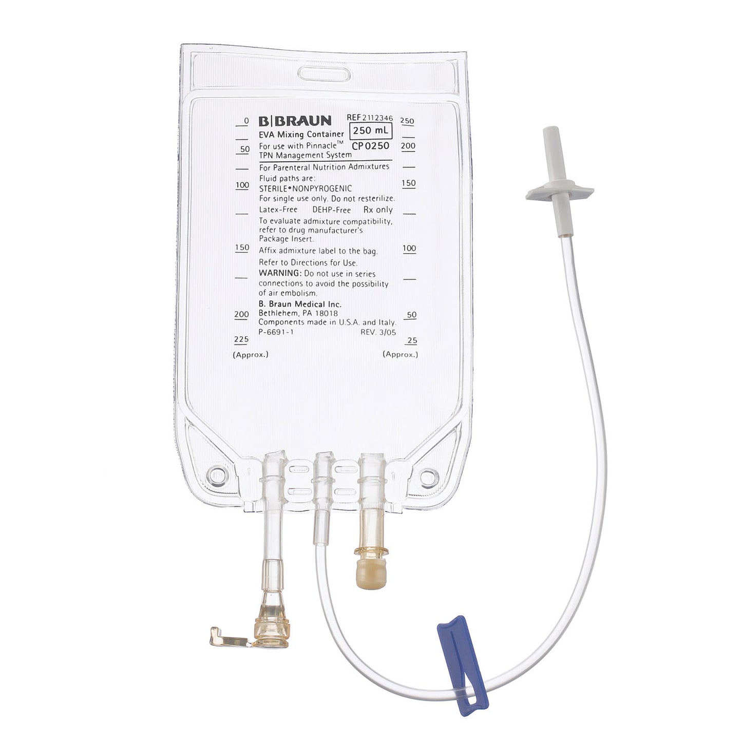 TPN Bag, Pinnacle Compounder Compatible Connector, 250mL, 25/cs (Rx) (Item is Non-Returnable) (Continental US+HI Only, Excluding IN and ND) (Item is on Manufacturer Allocation - Quantities may be Limited)&nbsp;&nbsp;<Strong style="color:red">Max weekly quantity allowed: 10</Strong>