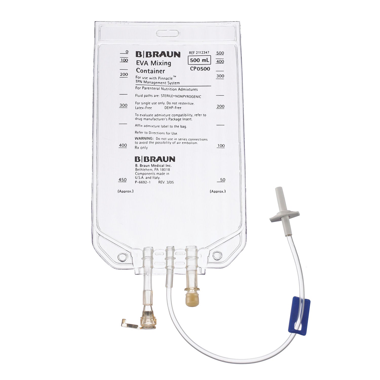 TPN Bag, Pinnacle Compounder Compatible Connector, 500mL, 25/cs (Rx) (Item is Non-Returnable) (Continental US+HI Only, Excluding IN and ND) (Item is on Manufacturer Allocation - Quantities may be Limited)&nbsp;&nbsp;<Strong style="color:red">Max weekly quantity allowed: 10</Strong>