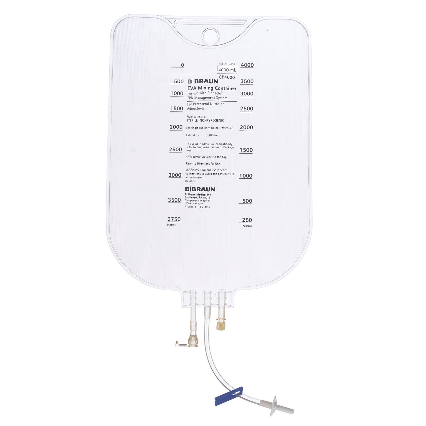 TPN Bag, Pinnacle Compounder Compatible Connector, 4000mL, 20/cs (Rx) (Continental US+HI Only)&nbsp;&nbsp;<Strong style="color:red">Max weekly quantity allowed: 10</Strong>
