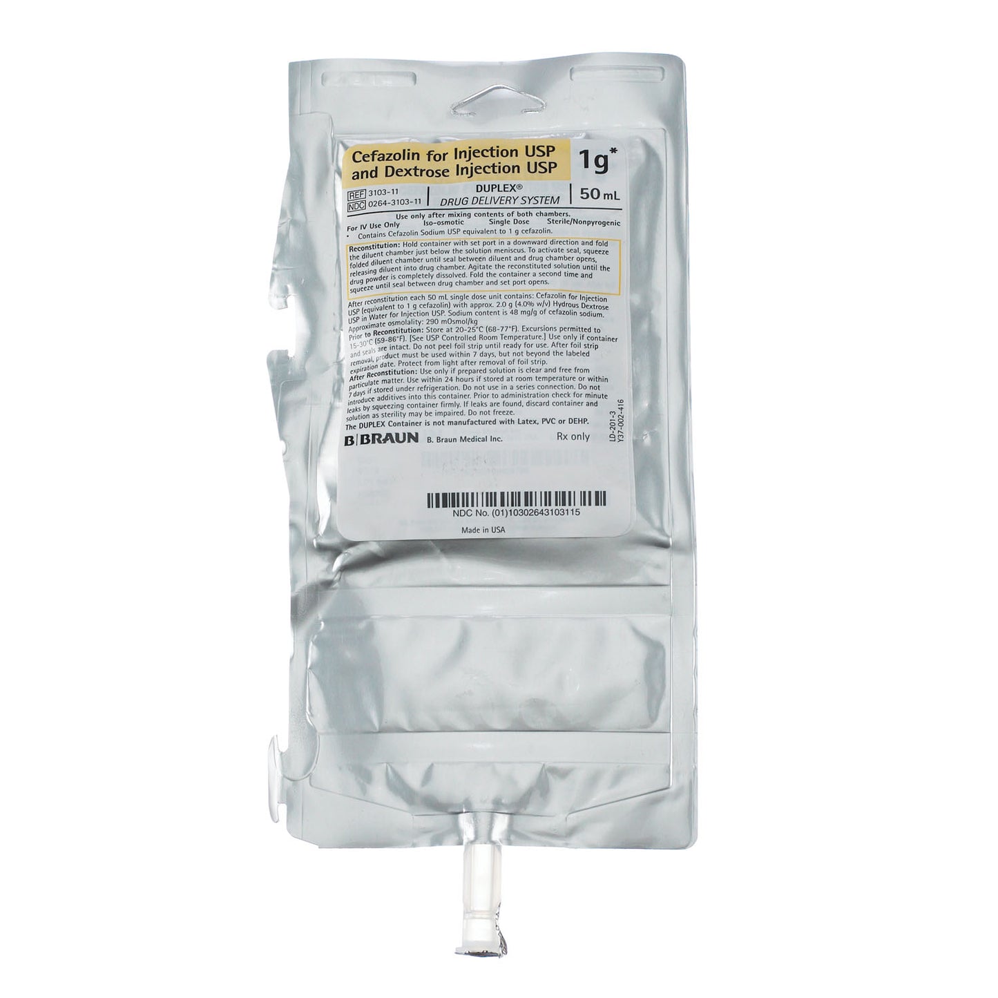 1g Cefazolin For Injection USP & Dextrose Injection USP, 50mL (Rx) (Item is Non-Returnable), 24/cs (147 cs/plt) (Continental US+HI Only, Excluding IN and ND)