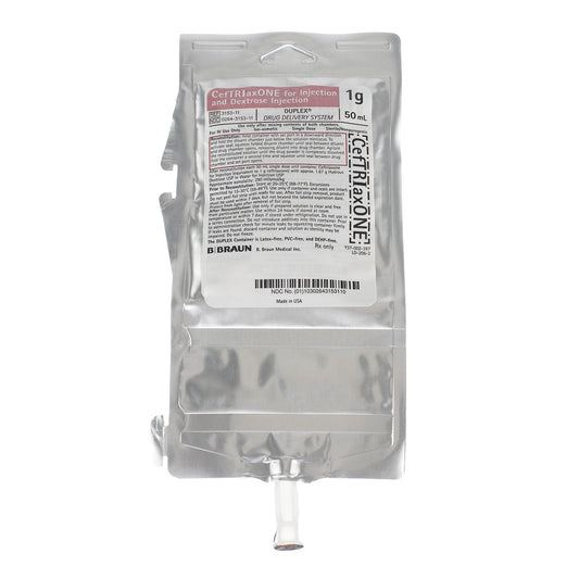 1g CefTRIaxONE For Injection & Dextrose Injection, 50mL (Rx) (Item is Non-Returnable), 24/cs (Continental US+HI Only, Excluding IN and ND)
