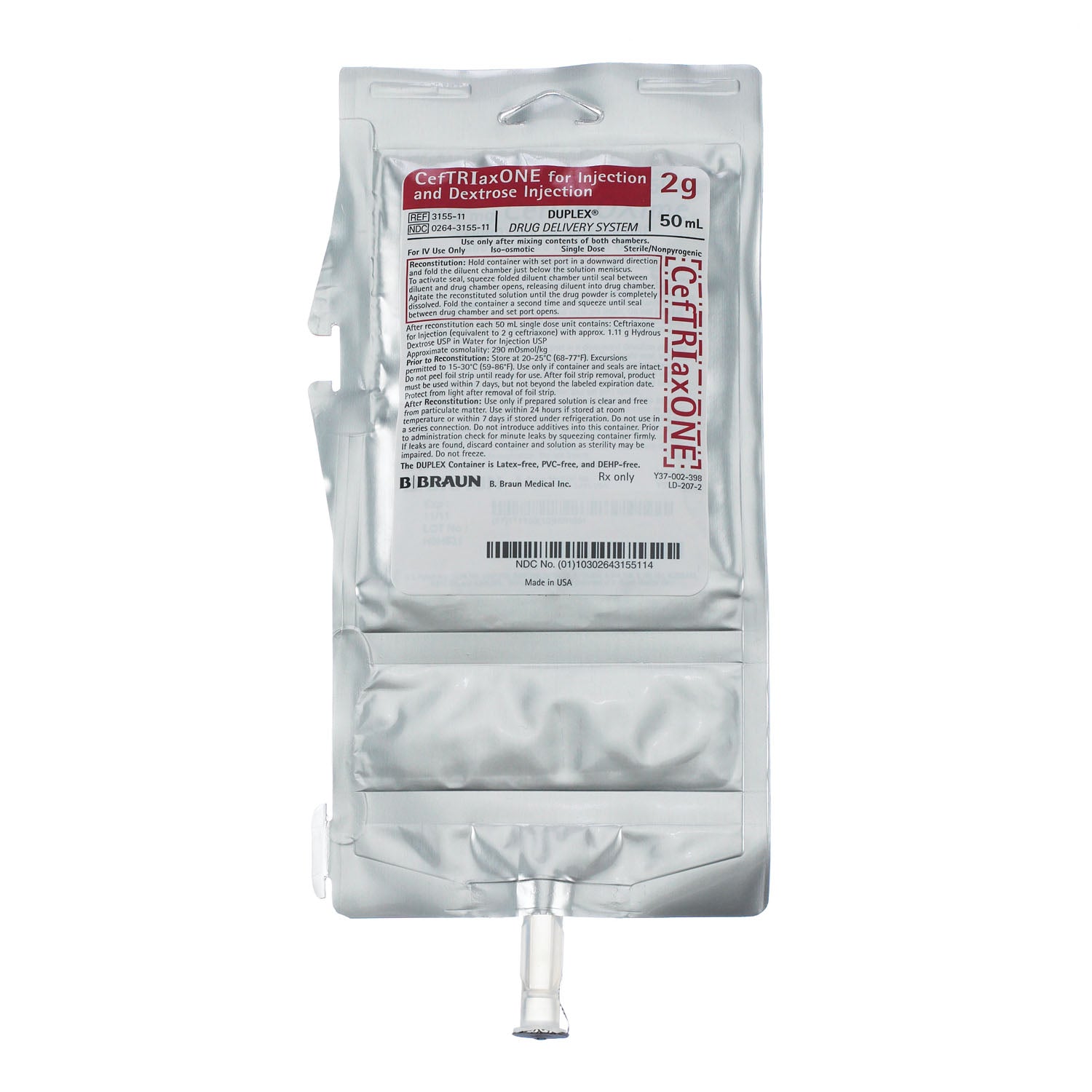 2g CefTRIaxONE For Injection & Dextrose Injection, 50mL (Rx) (Item is Non-Returnable), 24/cs (Continental US+HI Only, Excluding IN and ND)