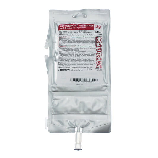 2g CefTRIaxONE For Injection & Dextrose Injection, 50mL (Rx) (Item is Non-Returnable), 24/cs (Continental US+HI Only, Excluding IN and ND)