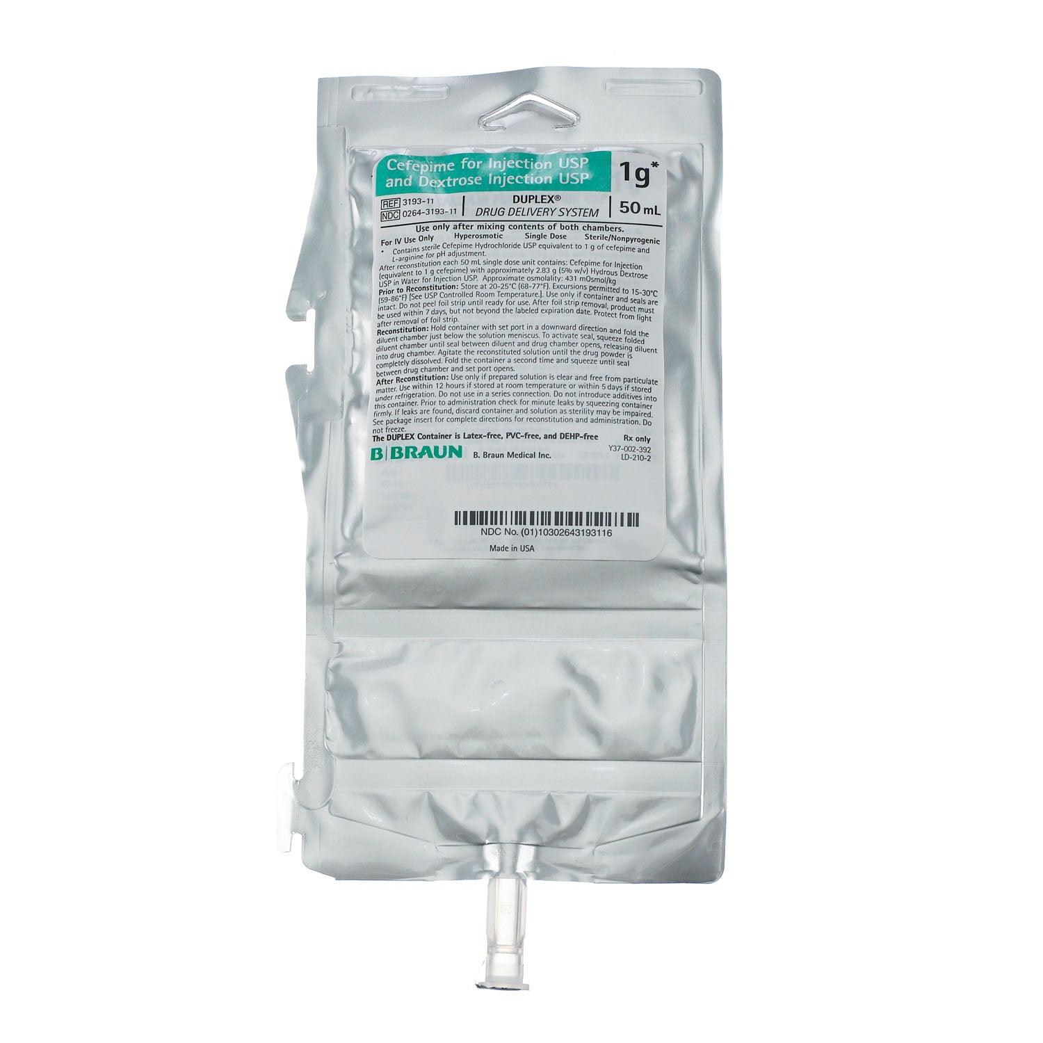 1g Cefepime For Injection USP & Dextrose Injection, 50mL (Rx) (Item is Non-Returnable), 24/cs (Continental US+HI Only, Excluding IN and ND)