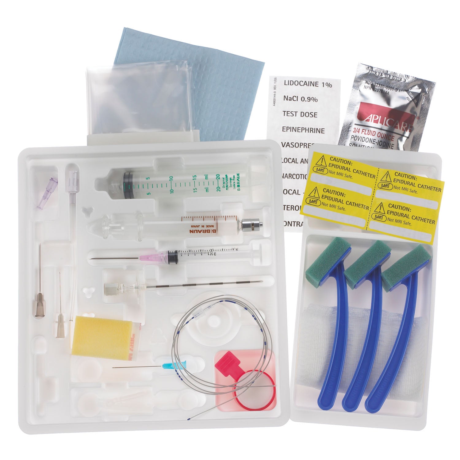 Continuous Epidural Tray, 17G x 3_" Winged Tuohy Needle & 19G Springwood Closed Tip Catheter (Rx) (Item is Non-Returnable), 10/cs (Continental US+HI Only, Excluding IN and ND)
