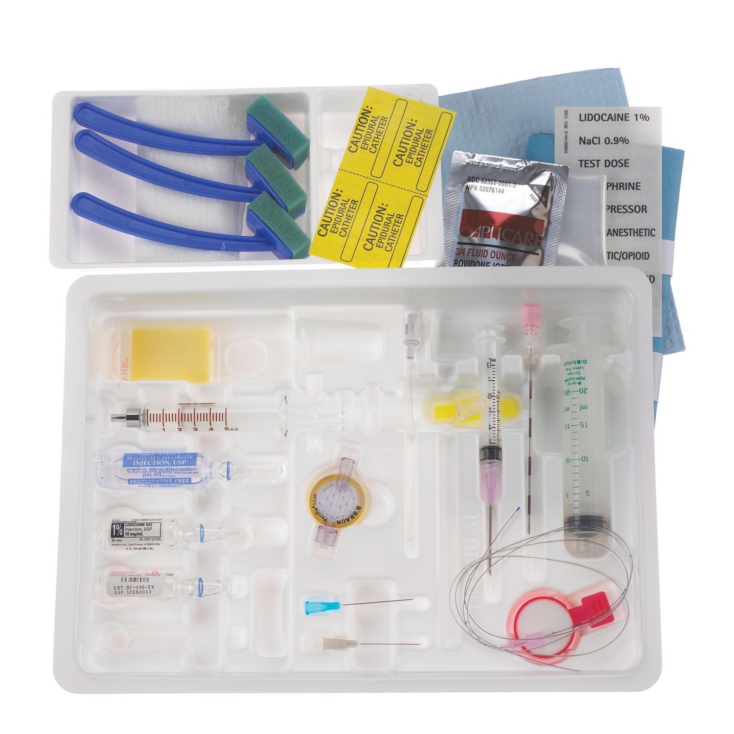 Continuous Epidural Tray, 18G x 3_" Tuohy-Schliff Epidural Needle, 20G Closed Tip Catheter & 5cc Luer Slip Glass LOR Syringe (Rx) (Item is Non-Returnable), 10/cs (Continental US+HI Only, Excluding IN and ND)
