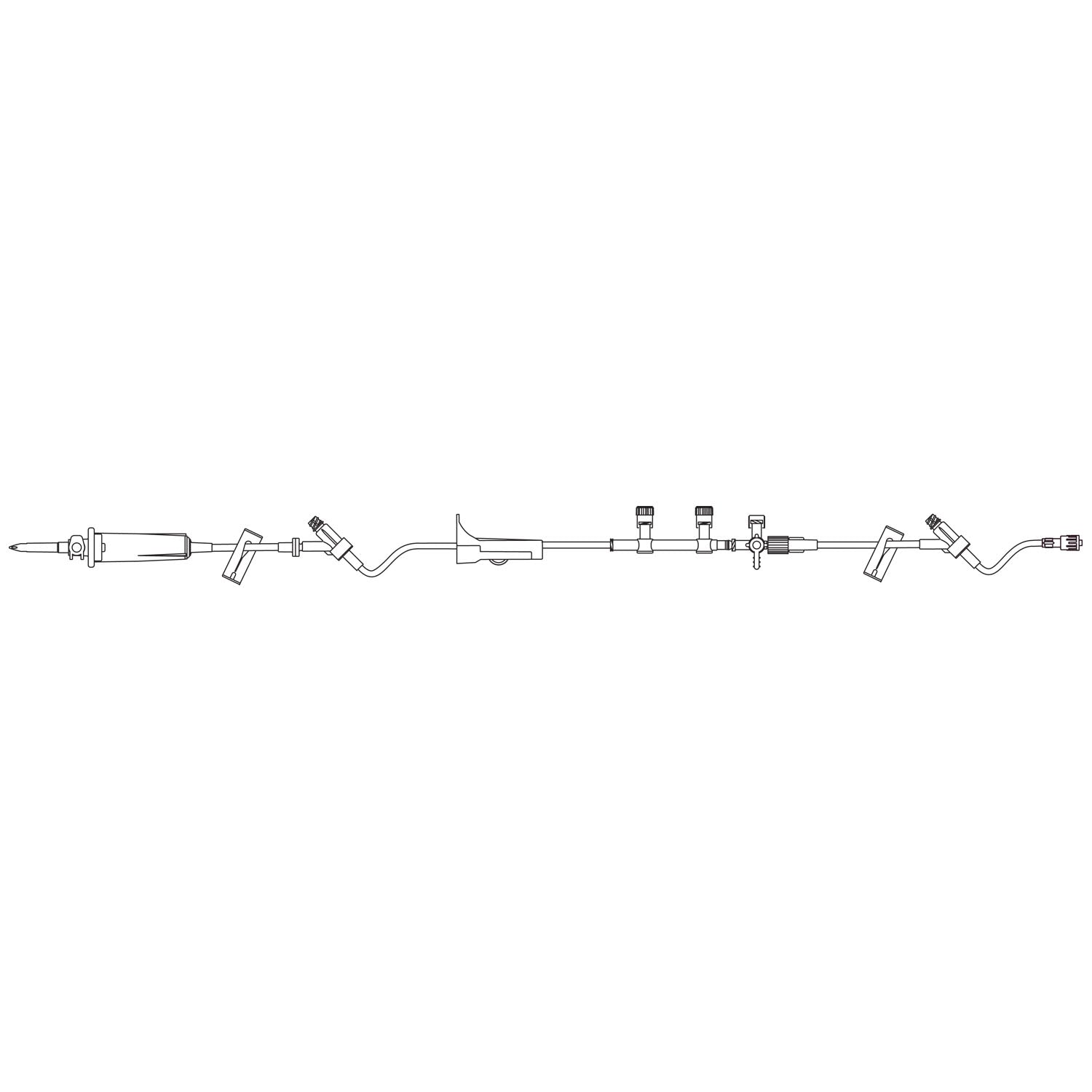 Manifold Delivery Set, Universal Spike, Backcheck Valve, Two ULTRASITE Injection Sites, Two Slide Clamps, Roller Clamp, Dual Valve Manifold & Four-Way Stopcock with Detachable Extension Set, SPIN-LOCK Connector, 15 Drops/mL, DEHP & Latex Free (LF), 21mL Priming Volume, 119"L, 50/cs (Rx) (Continental US+HI Only)