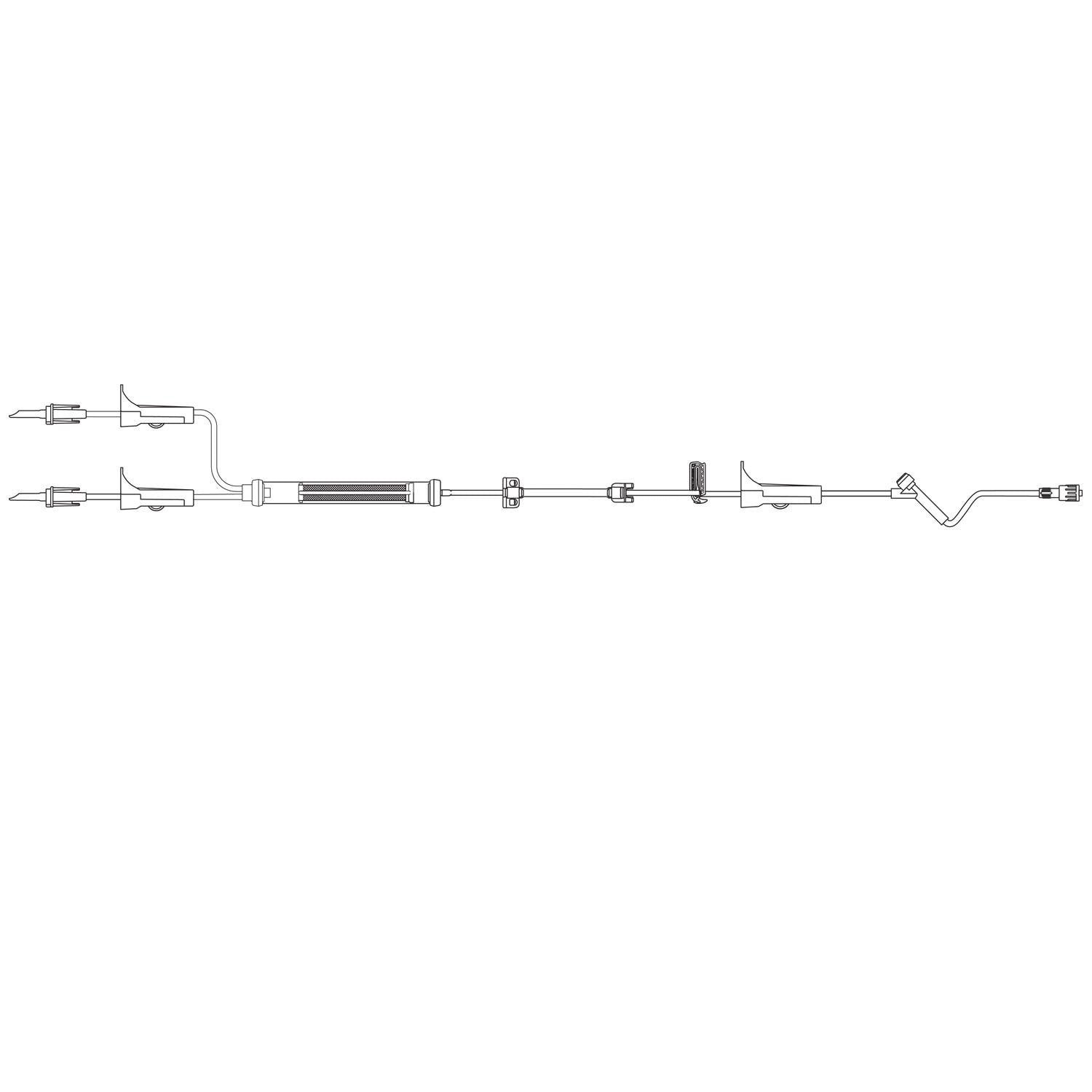 Y-Type Blood Set, Two Non-Vented Spikes, Three Roller Clamps, 170 Micron Blood Filter, Free Flow Protection Clamp, SAFELINE Injection Site, SPIN LOCK Connector, Latex Free (LF), 39mL Priming Volume, 120"L, 24/cs (Rx) (Continental US+HI Only)