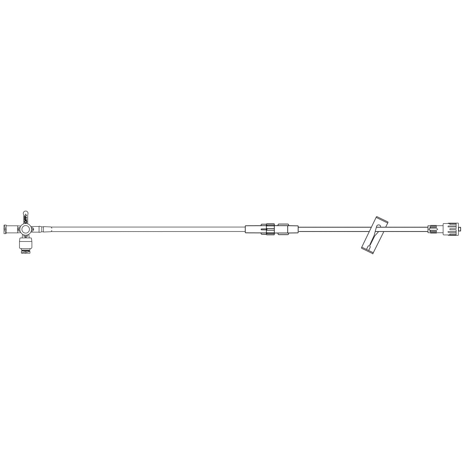 Stopcock Extension Set, High-Flow, Four-Way Stopcock, Luer-Activated ULTRAPORT Port, Female Luer Lock Port, 20" Extension Tubing, Removable 6" Extension Tubing with Luer Lock Connection, Slide Clamp & SPIN-LOCK Connector, DEHP & Latex Free (LF), 4.56mL Priming Volume, 29"L, 50/cs (Rx) (Continental US+HI Only)