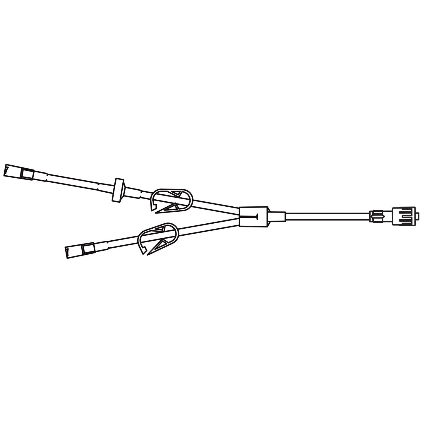 Backcheck Valve Extension Set, Y-Type, 2 Female Luer Lock Connectors, Backcheck Valve, 2 On/Off Clamps, Distal SPIN-LOCK Connector, DEHP & Latex Free (LF), 1.8mL Priming Volume, 10"L, 50/cs (80 cs/plt) (Rx) (Continental US+HI Only)