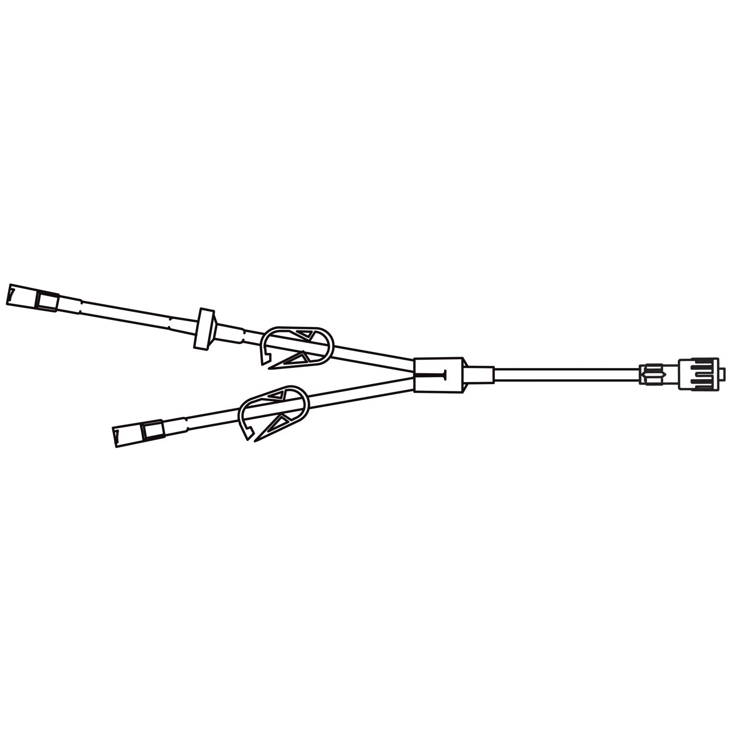 Backcheck Valve Extension Set, Y-Type, 2 Female Luer Lock Connectors, Backcheck Valve, 2 On/Off Clamps, Distal SPIN-LOCK Connector, DEHP & Latex Free (LF), 1.8mL Priming Volume, 10"L, 50/cs (80 cs/plt) (Rx) (Continental US+HI Only)
