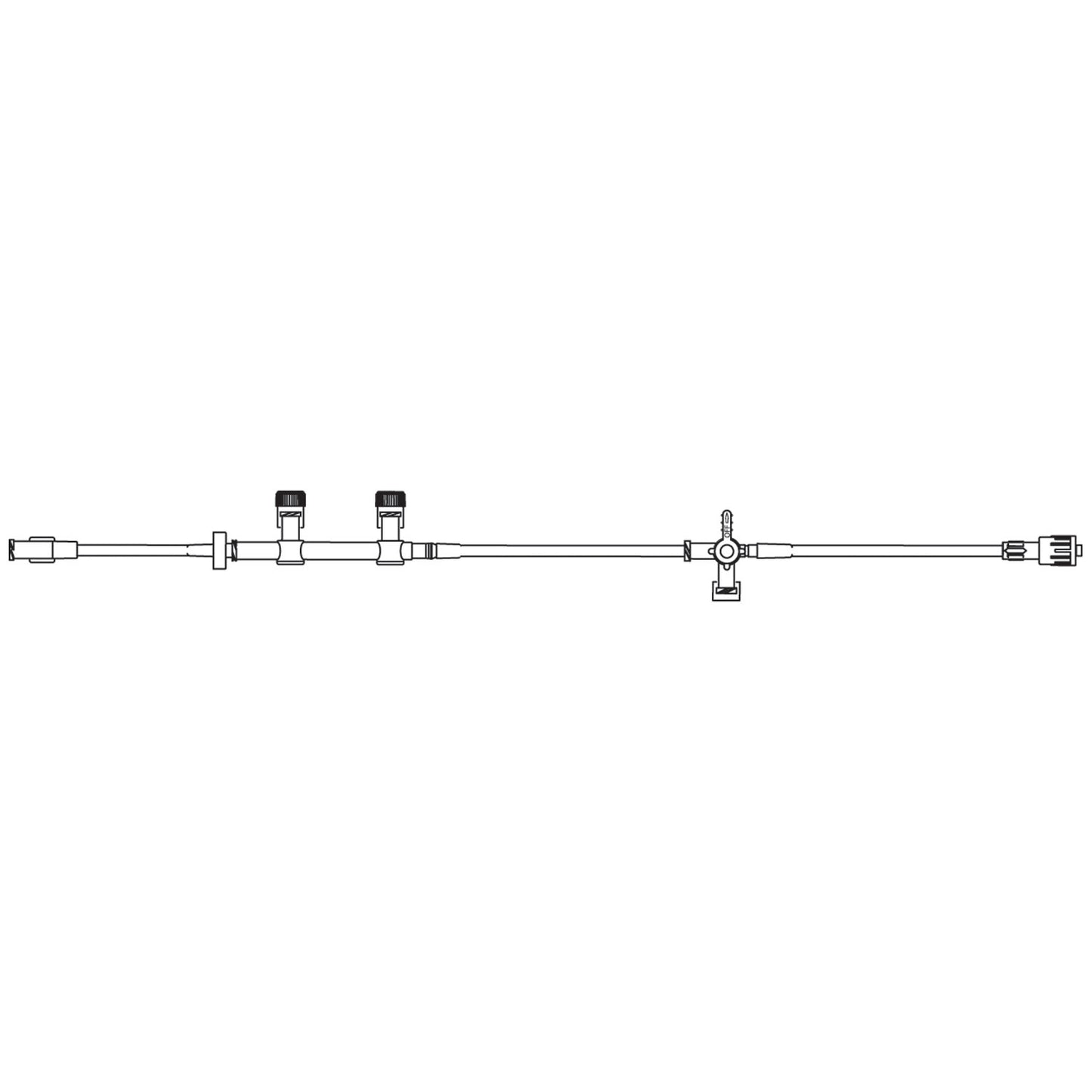 Extension Set, 2 Normally Closed Dual Manifold  Valves, In-Line Backcheck Valve & 4-Way Stopcock, SPIN-LOCK Connector, 8.0mL Priming Volume, 42"L, 50/cs (Rx) (Continental US+HI Only)