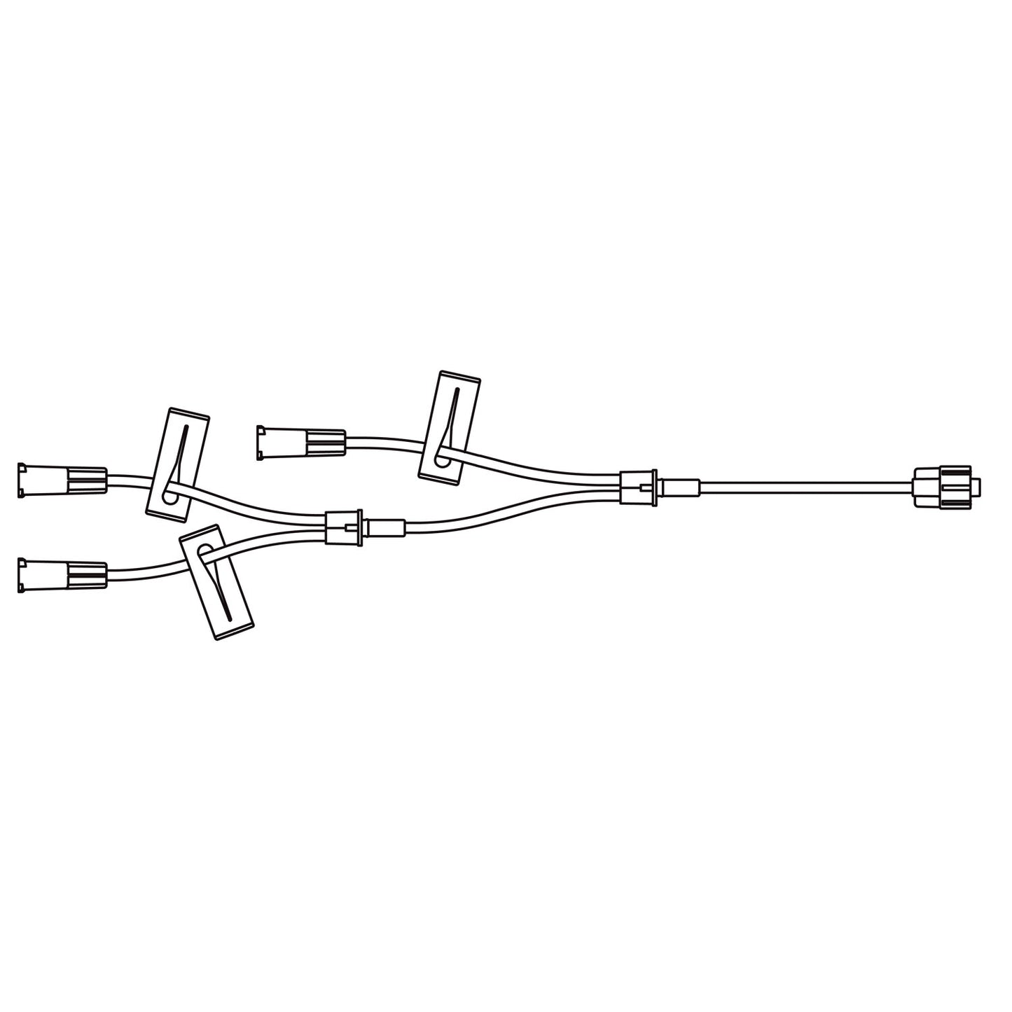 Small Bore Triple-Leg Extension Set, 3 Proximal Female Luer Lock Connections, 1 Distal Male Luer Lock Connection, 3 Slide Clamps, 0.7 mL Priming Volume, 9"L, DEHP & Latex Free (LF), 100/cs (Rx) (Continental US+HI Only)