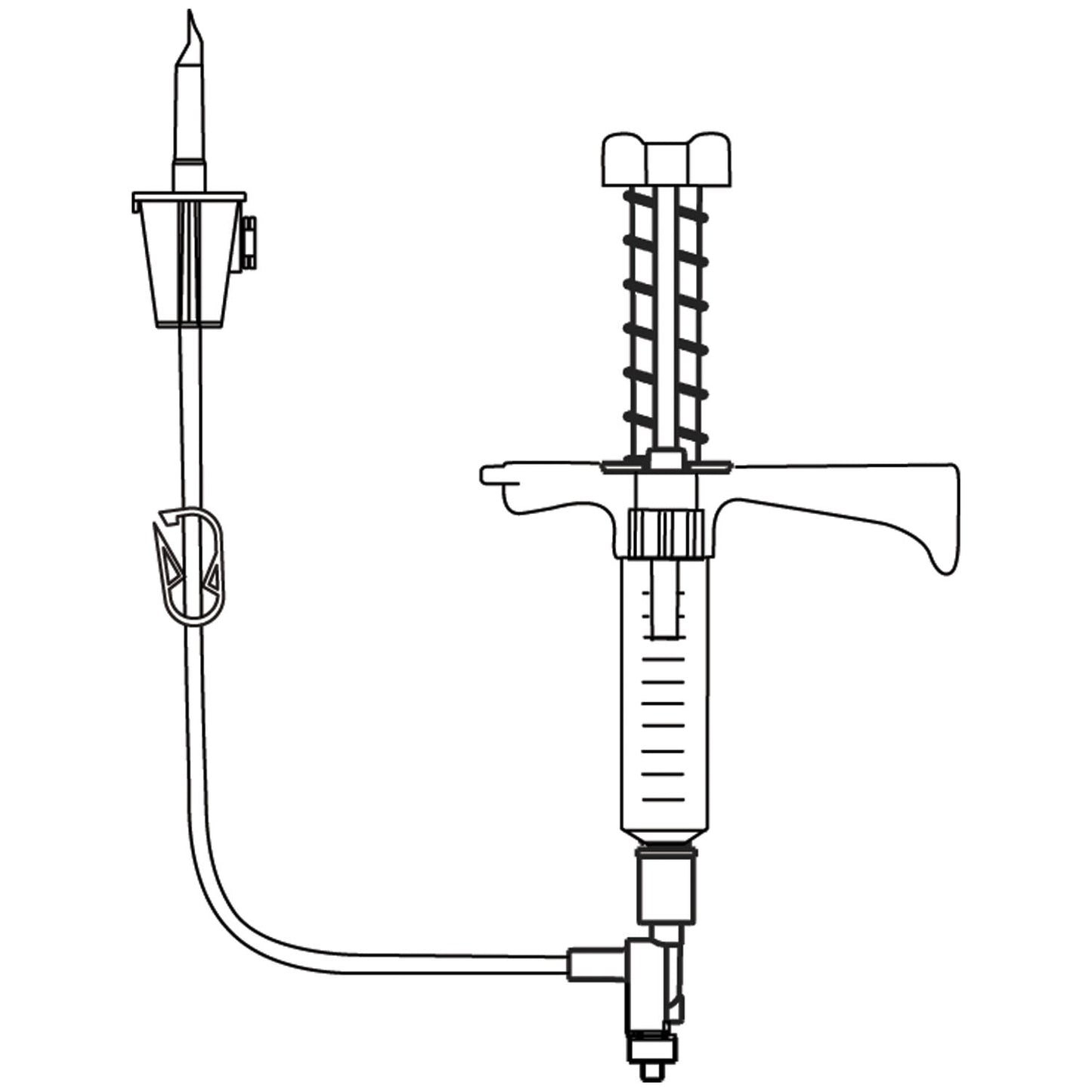 Fluid Dispensing System, Hand-Held Style, 10cc Luer Lock Syringe, Automatic Spring Return, 2-Way Valve, Syringe Volume Adjusting Device Located Below Handle & 41" Vented Transfer Set, For Reconstitution & Dispensing IV Additives & Unit Dose Fluids, DEHP & Latex Free (LF), 10/cs (Rx) (Item is Non-Returnable) (Continental US+HI Only, Excluding IN and ND)
