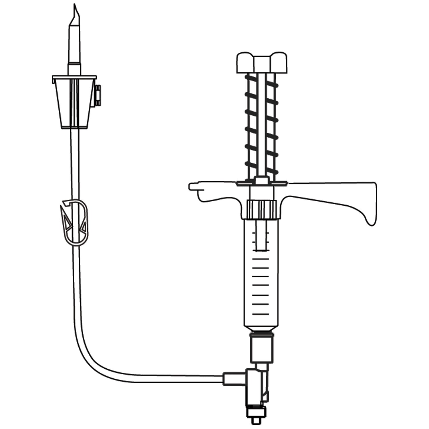 Fluid Dispensing System, Hand-Held Style, 10cc Luer Lock Syringe, Automatic Spring Return, 2-Way Valve, Syringe Volume Adjusting Device Located Below Handle & 41" Vented Transfer Set, For Reconstitution & Dispensing IV Additives & Unit Dose Fluids, DEHP & Latex Free (LF), 10/cs (Rx) (Item is Non-Returnable) (Continental US+HI Only, Excluding IN and ND)