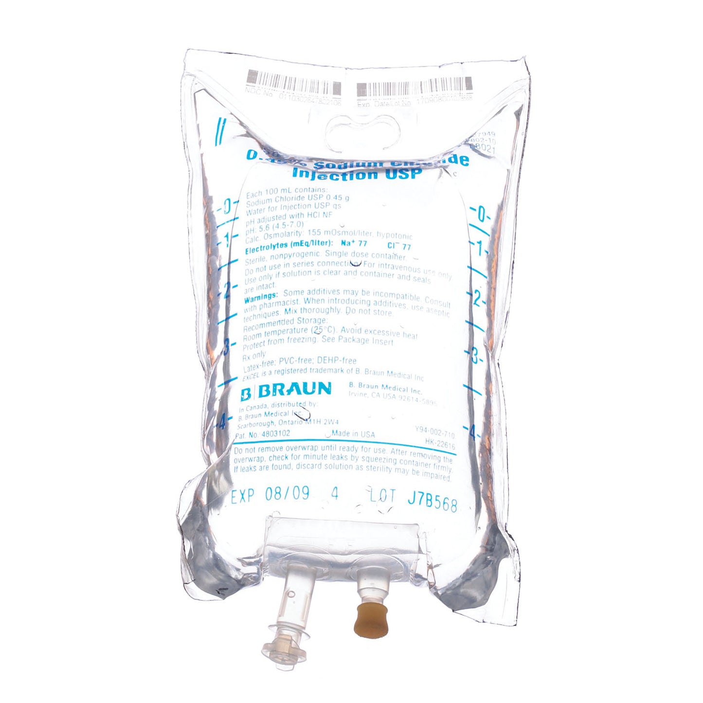 Sodium Chloride Injections, 0.45%, 500mL, EXCEL Container (Rx) (Item is Non-Returnable), 24/cs (Continental US+HI Only, Excluding IN and ND)&nbsp;&nbsp;<Strong style="color:red">Max weekly quantity allowed: 10</Strong>
