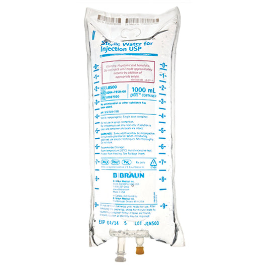 1000mL Sterile Water, EXCEL (Rx) (Item is Non-Returnable), 12/cs (60 cs/plt) (Continental US+HI Only, Excluding IN and ND)&nbsp;&nbsp;<Strong style="color:red">Max weekly quantity allowed: 10</Strong>