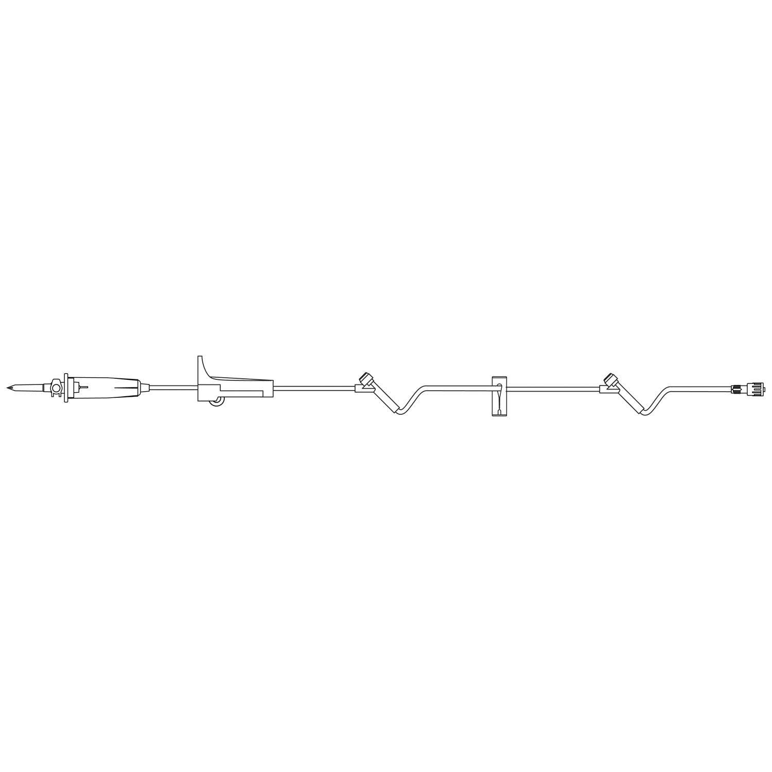 Admin Set, Universal Spike, SAFELINE Injection Sites 6" & 38" Above Distal End, Slide Clamp, SPIN-LOCK Connector, 18mL Priming Volume, 96"L, 60 Drops/mL, DEHP & Latex Free (LF), 50/cs (Rx) (Continental US+HI Only)