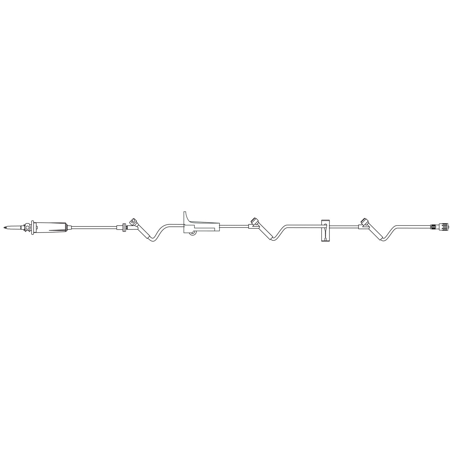 Admin Set, Universal Spike, Check Valve, SAFELINE Injection Sites 6", 30" & 88" Above Distal End, Slide Clamp, SPIN-LOCK Connector, 21 mL Priming Volume, 115"L, 15 Drops/mL, DEHP & Latex Free (LF), 50/cs (Rx) (Item is Non-Returnable) (Continental US+HI Only, Excluding IN and ND)