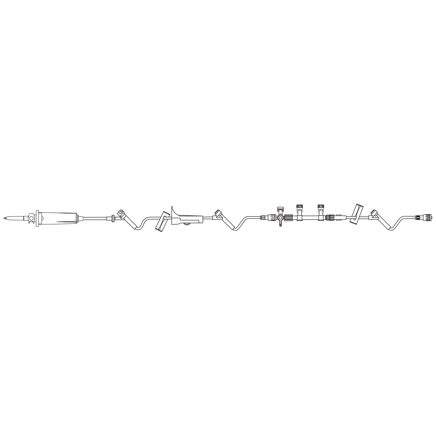 Manifold Delivery Set, Universal Spike, Backcheck Valve, Three Safeline Injection Sites, Two Slide Clamps, Roller Clamp, Removable Dual Manifold & Four-Way Stopcock, SPIN-LOCK Connector, 15 Drops/mL, DEHP & Latex Free (LF), 22mL Priming Volume, 126"L, 50/cs (Rx) (Continental US+HI Only)