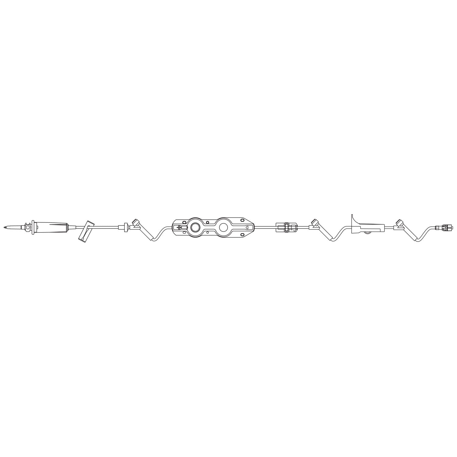 Pump Set, Universal Spike, Backcheck Valve, SAFELINE Injection Sites 94", 69" & 6" Above Distal End, Free-Flow Protector Clip, Roller Clamp, SPIN-LOCK Connector, Latex Free (LF), 24mL Priming Volume, 120"L, 15 drops/mL, 24/cs (Rx) (Continental US+HI Only)